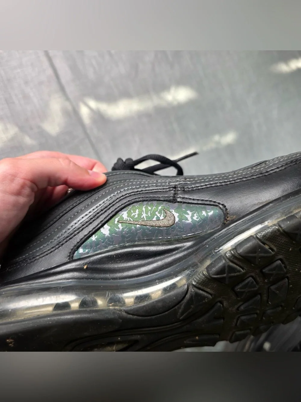 Nike Air Max 97 Black Metallic Silver Camo Swoosh DH0558-001 Men's Size 10.5
